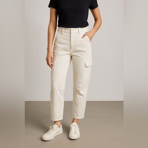 Quince Women’s White Cargo Pants | High Rise Utility Style | Size 26